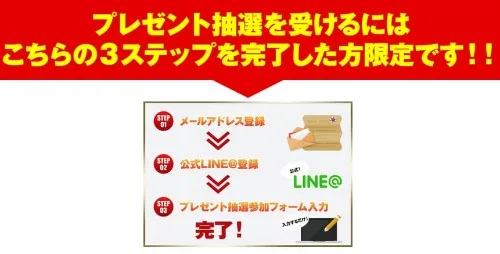 メールアドレスを入れて、LINE登録して、抽選フォームに入力と書かれた画像""